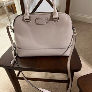 Kate Spade Cream Structured Satchel with Leather Material and Adjustable Strap